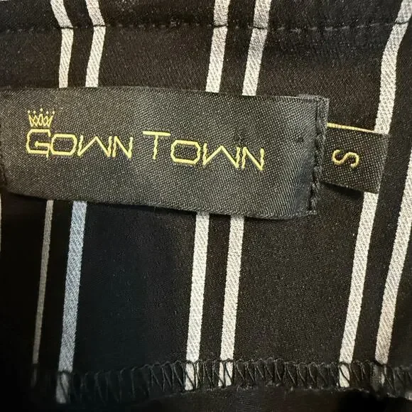 Women's Gown Town Retro Black and White Striped Fit and Flair Dress Size Small - Picture 4 of 8